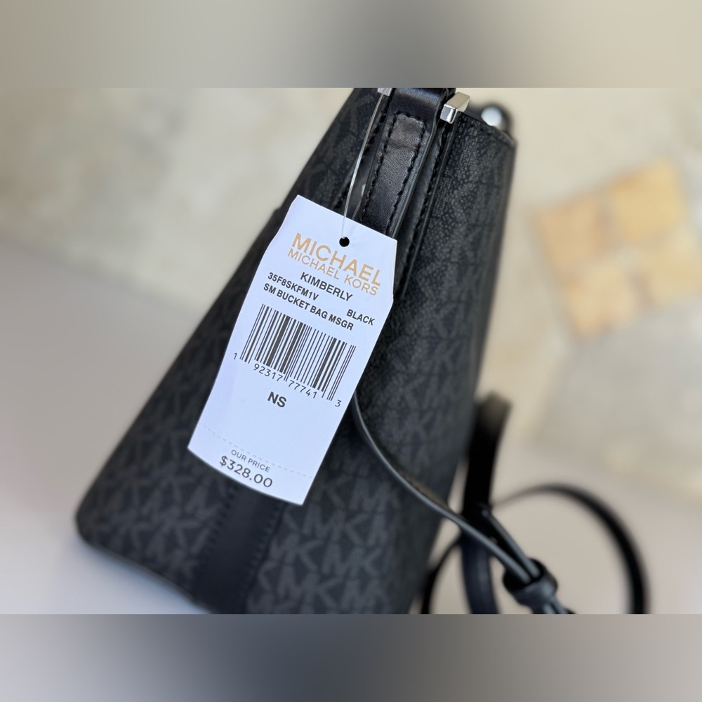 Michael Kors Kimberly Small Bucket Crossbody Bag MK Black - Picture 13 of 14